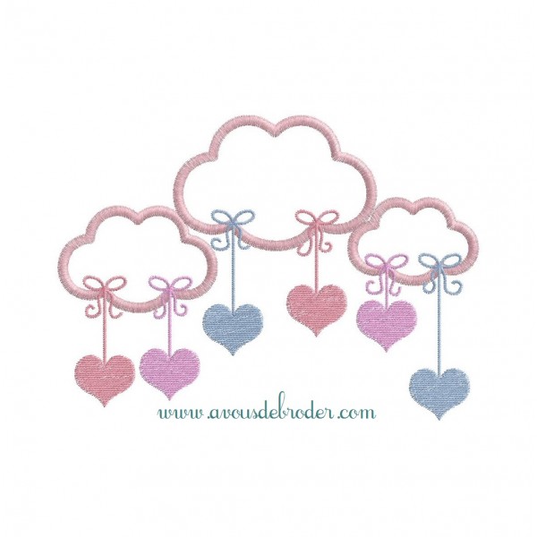 3 Nuages Coeurs & Etoiles (appliqué)