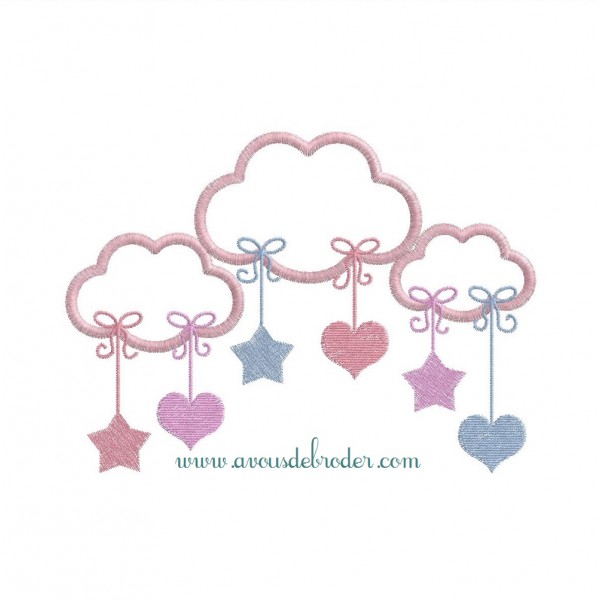 3 Nuages Coeurs & Etoiles (appliqué)