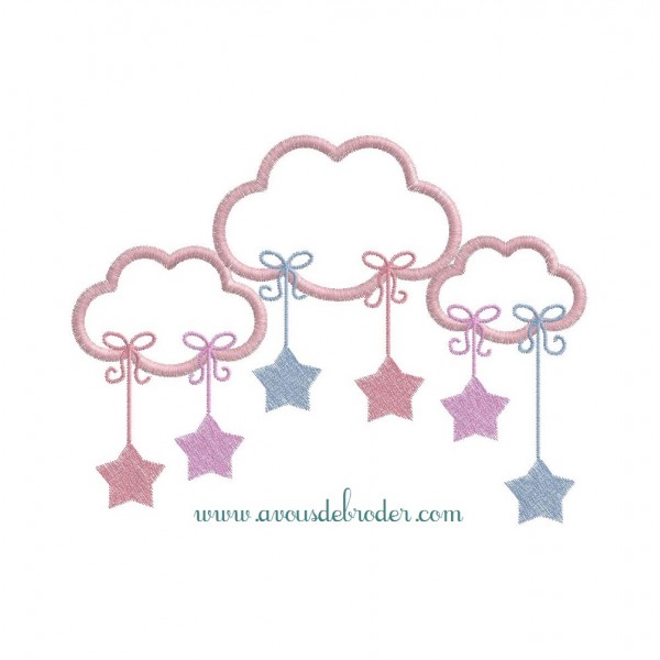 3 Nuages Coeurs & Etoiles (appliqué)