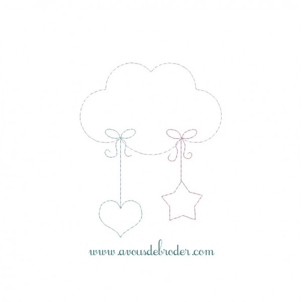 Nuage Coeurs & Etoiles (redwork)