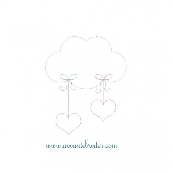 Nuage Coeurs & Etoiles (redwork)