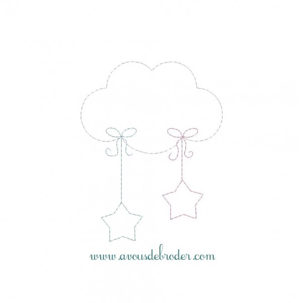 Nuage Coeurs & Etoiles (redwork)